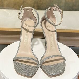 Stuart Weitzman Nudistcurve Fine Glitter Open Toe Sandals - NIB - SIZE 7/8